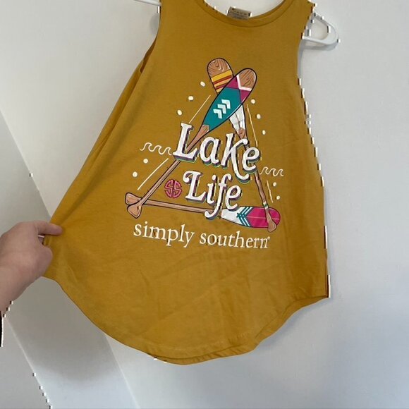 NEW NWT SIMPLY SOUTHERN Lake Life Tank Mustard Yellow Graphic Preppy Cotton sz S - Picture 8 of 11